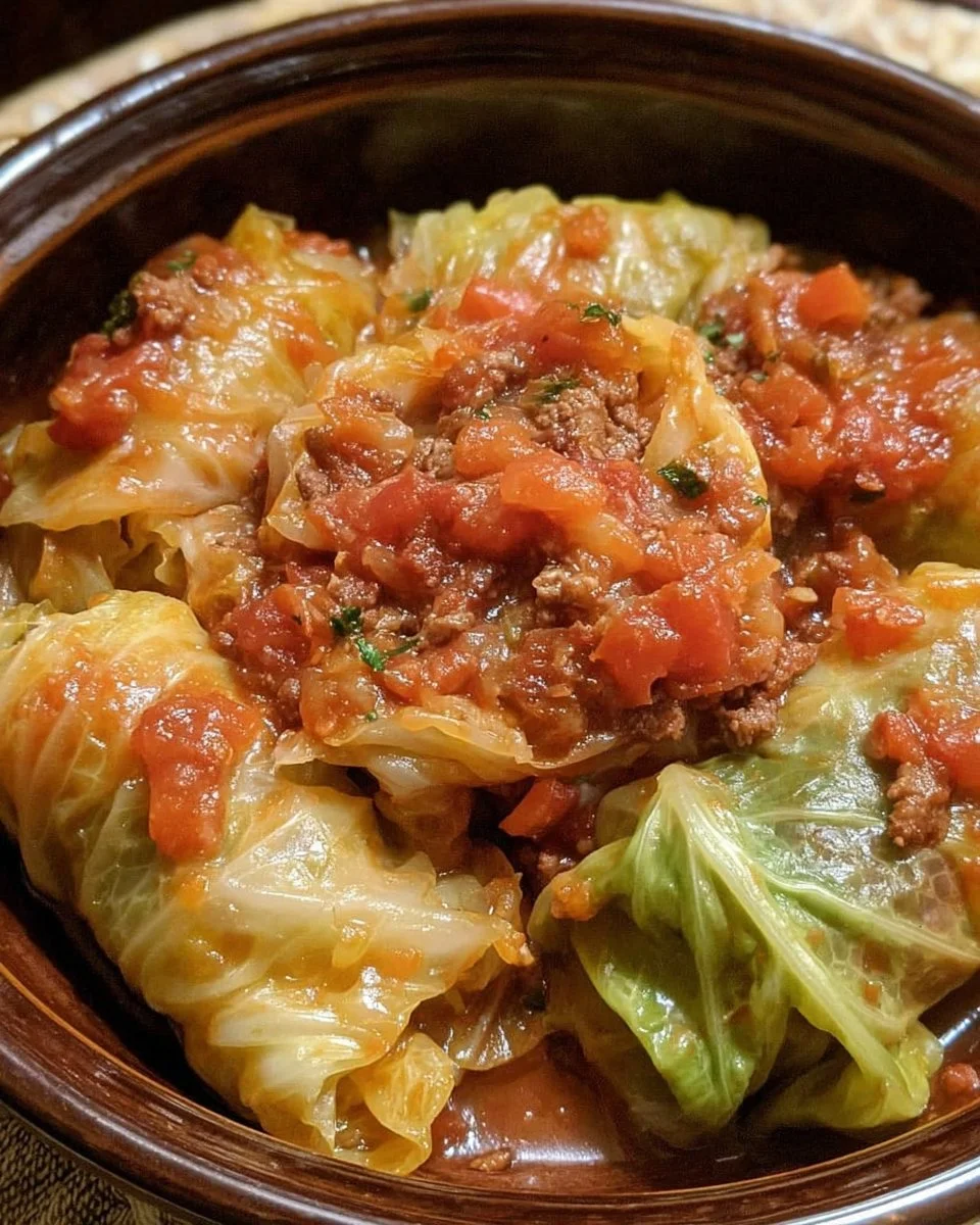 Slow Cooker Unstuffed Cabbage Rolls 1 Slow cooker unstuffed cabbage rolls in a bowl, garnished with herbs