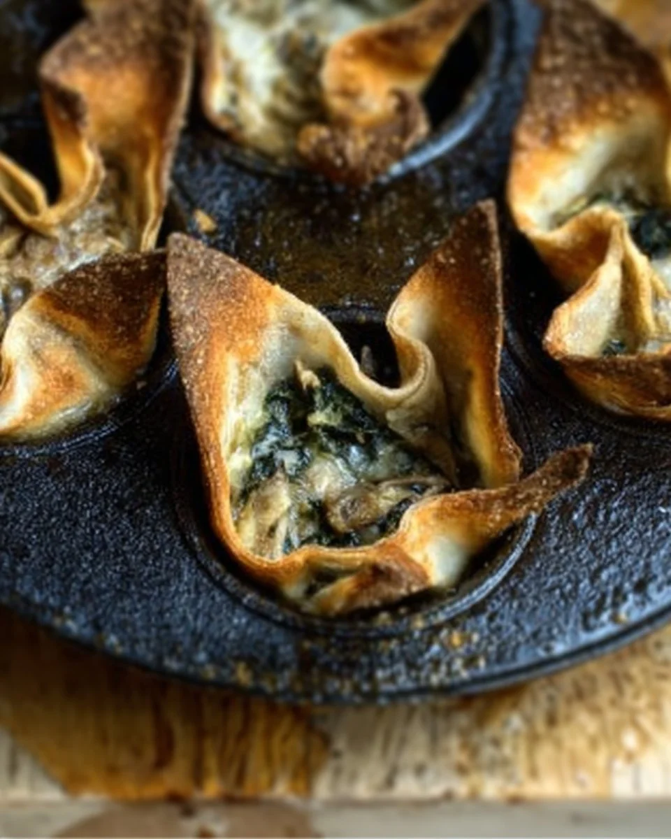 Spinach and Artichoke Wonton Cups 1 Spinach and artichoke wonton cups served on a platter.