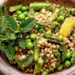 Freshly prepared lemony vegetables, showcasing vibrant green hues