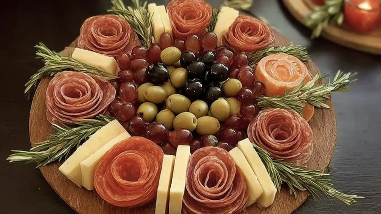 A vibrant charcuterie appetizers spread, perfect for a Christmas food dinner