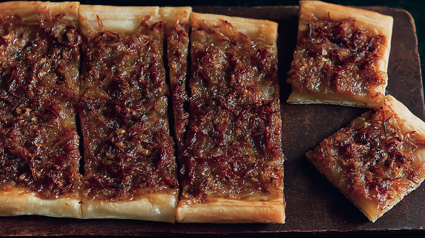 Onion Tart: Why 2 Is Better Than 1. 1 A freshly baked onion tart, sliced and ready to serve.