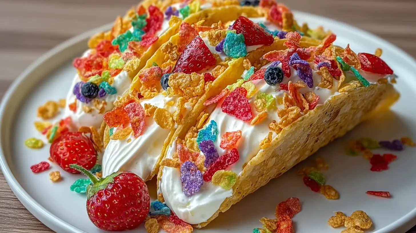 Fruity Pebbles Cheesecake Tacos: 7 Best Recipes? 1 Vibrant fruity pebbles cheesecake tacos with a creamy filling and crisp shell
