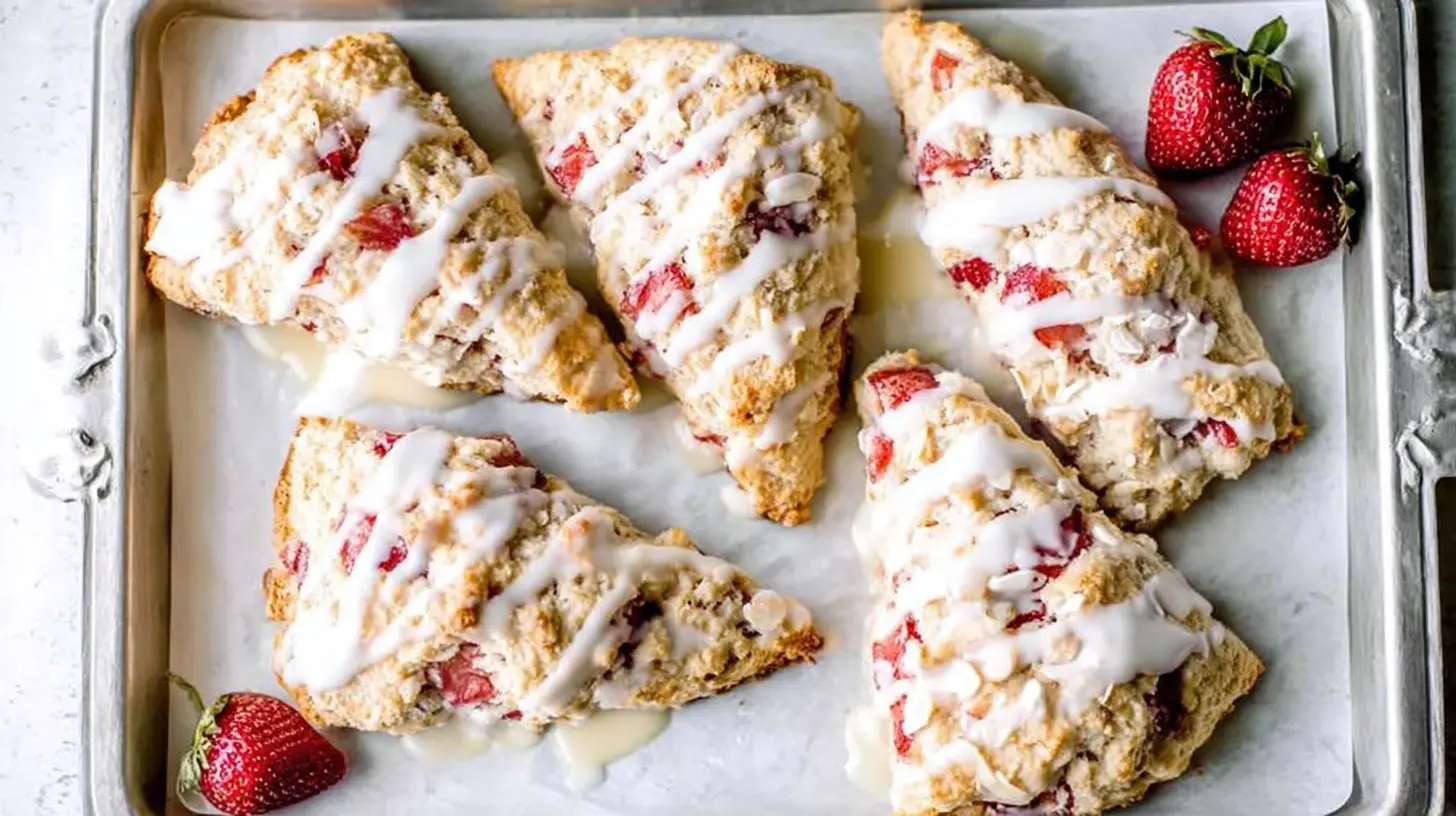 Delicious strawberry scones presented on a white plate.