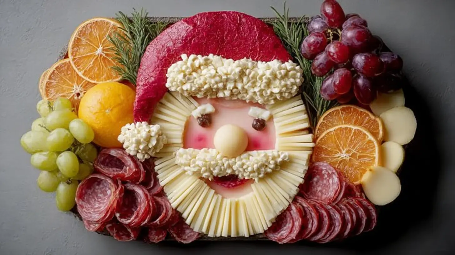 A colorful fruit tray arranged beautifully for a Christmas gathering
