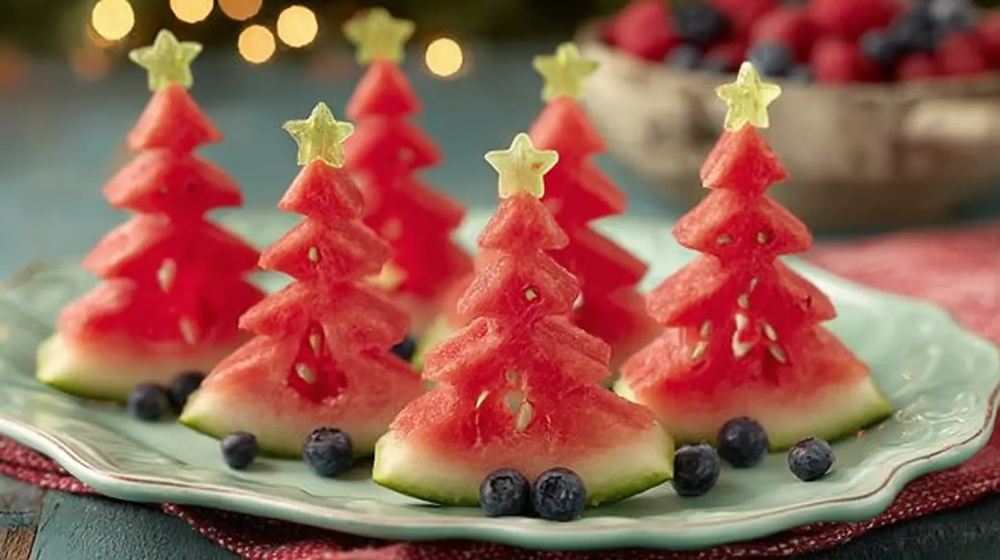 Watermelon Christmas Tree: Where to Find 1 Now 1 Festive watermelon arranged in the shape of a Christmas tree.