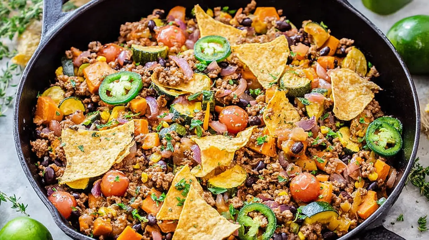 Ground Beef Veggie Skillet: 5 Easy Weeknight Meals 1 Delicious ground beef mixed with colorful vegetables in a cast iron skillet.