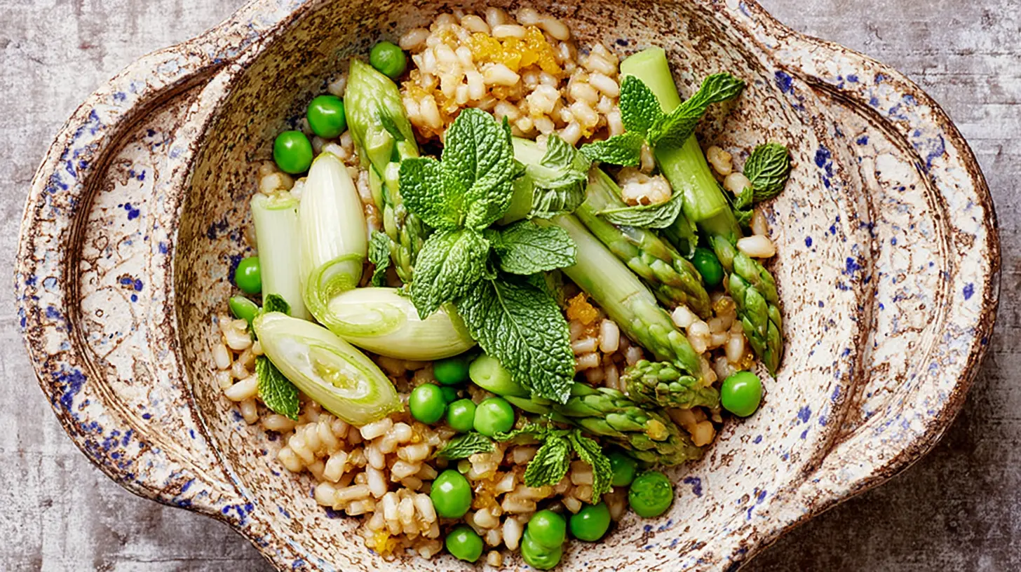 A colorful array of lemony spring vegetables on a platter.