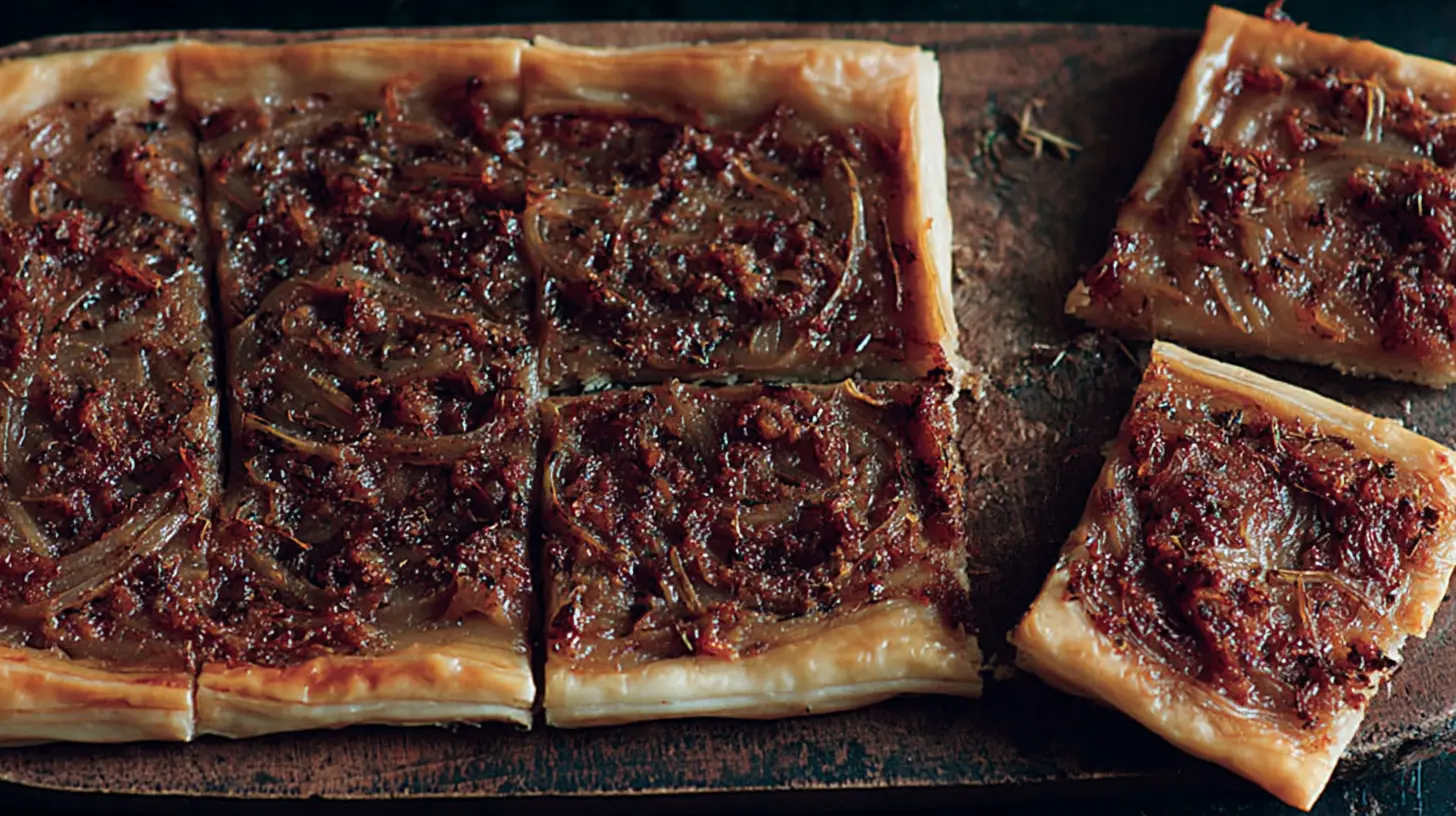 Onion Tart: Why 2 Is Better Than 1. 2 A golden-brown onion tart with caramelized onions on top.