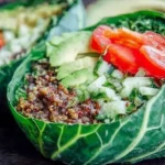 Closeup of a vibrant and healthy raw vegan dish, showcasing fresh ingredients.