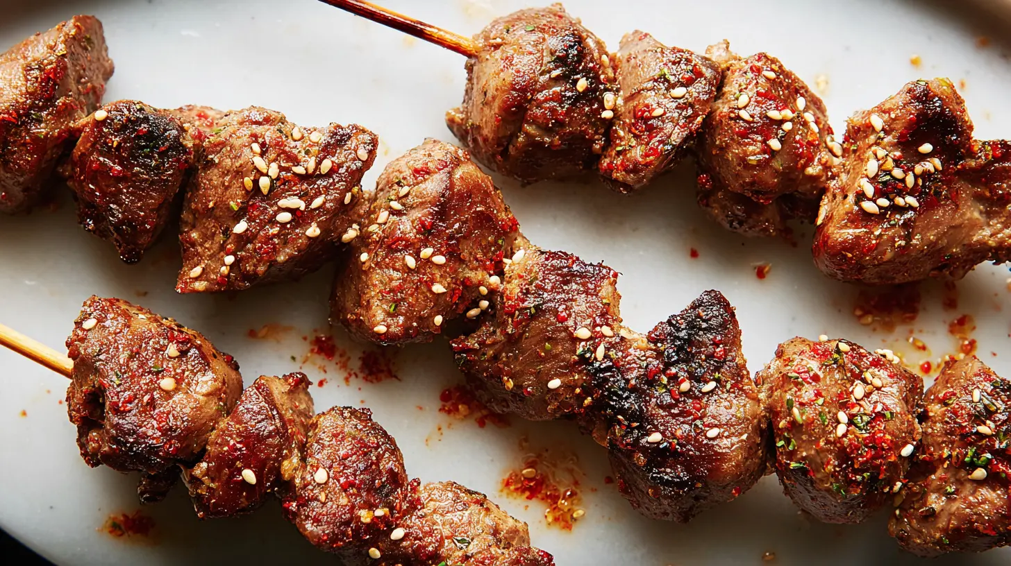 Spicy Cumin Chicken Heart Skewers: 6 Must-Try Marinades 2 Close-up of spicy cumin chicken heart skewers, grilled to perfection