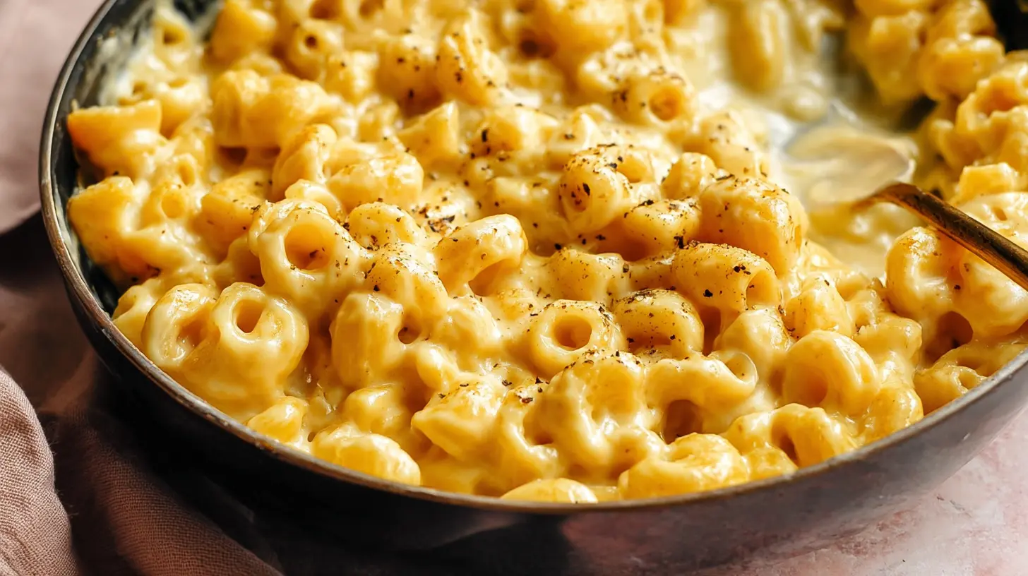 A serving of creamy stovetop macaroni and cheese in a bowl
