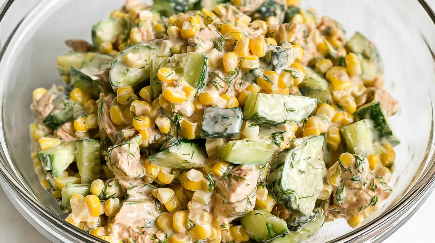 Street Corn Creamy Cucumber Salad: Top 5 Refreshing Bites 2 A vibrant street corn creamy cucumber salad in a serving bowl.