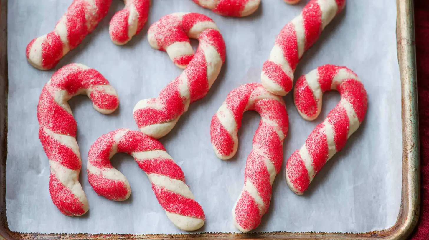 Candy Cane Cookies: 9 Festive Decorating Ideas 1 Closeup of homemade candy cane cookies, showcasing their iconic striped design and festive colors.
