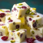 Handmade white chocolate fudge with cranberries