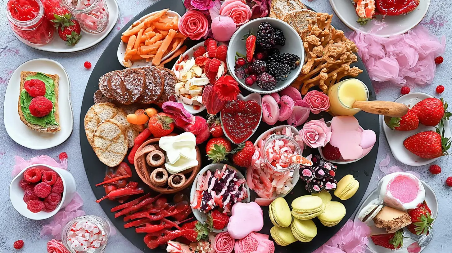 A delightful spread of various valentines themed food items