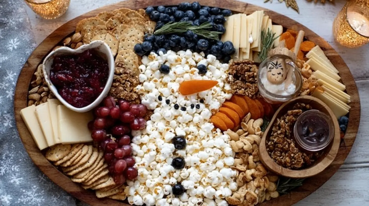 An assortment of festive Xmas food items on a decorated table.