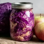 Freshly made gingery apple cabbage sauerkraut in a bowl