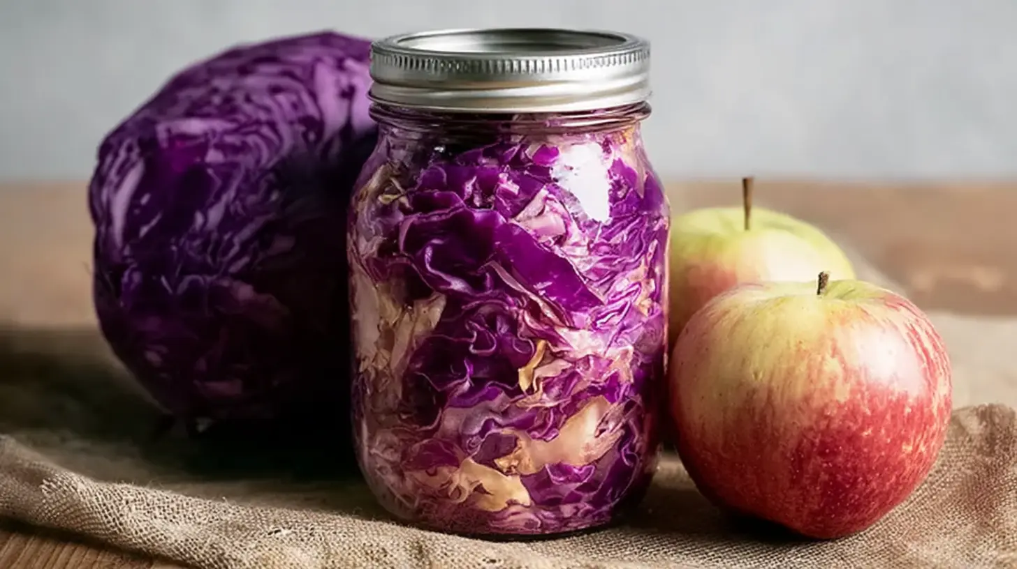 Freshly made gingery apple cabbage sauerkraut in a bowl