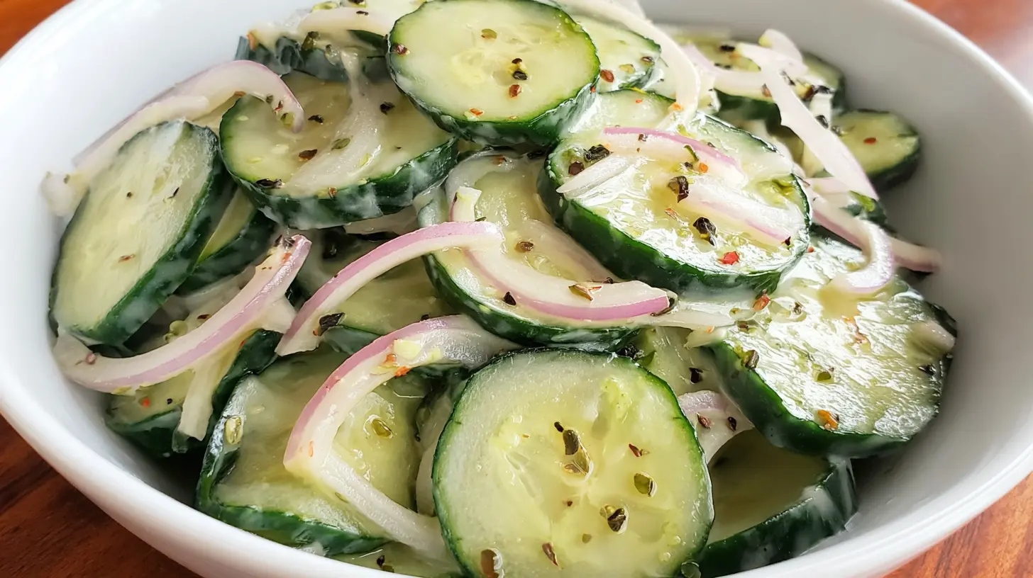 Creamy Asian Cucumber Salad: How to Get 1 Amazing Flavor 1 Creamy Asian cucumber salad with thinly sliced cucumbers and fresh herbs.