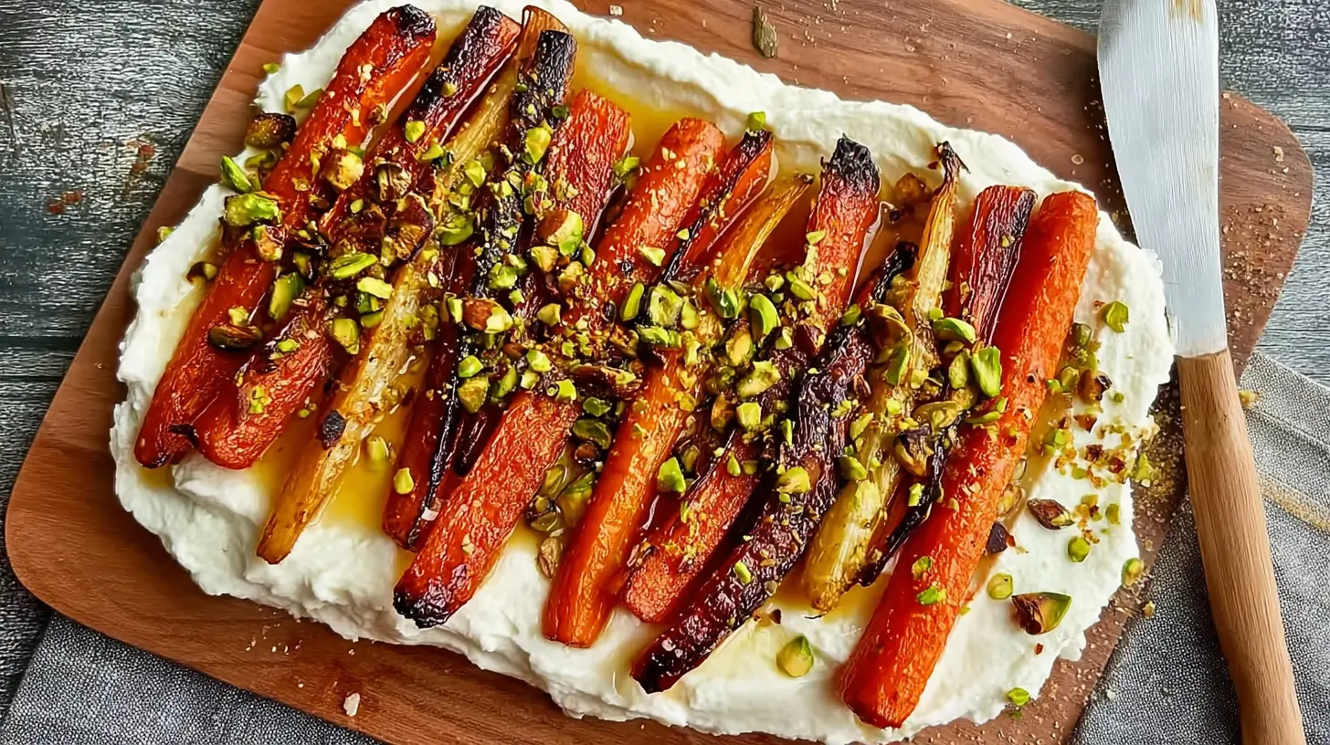 Roasted Carrots with Whipped Ricotta and Hot Honey: 9 Secrets Revealed 1 A vibrant dish of oven-baked carrots, topped with fluffy ricotta and spicy honey.