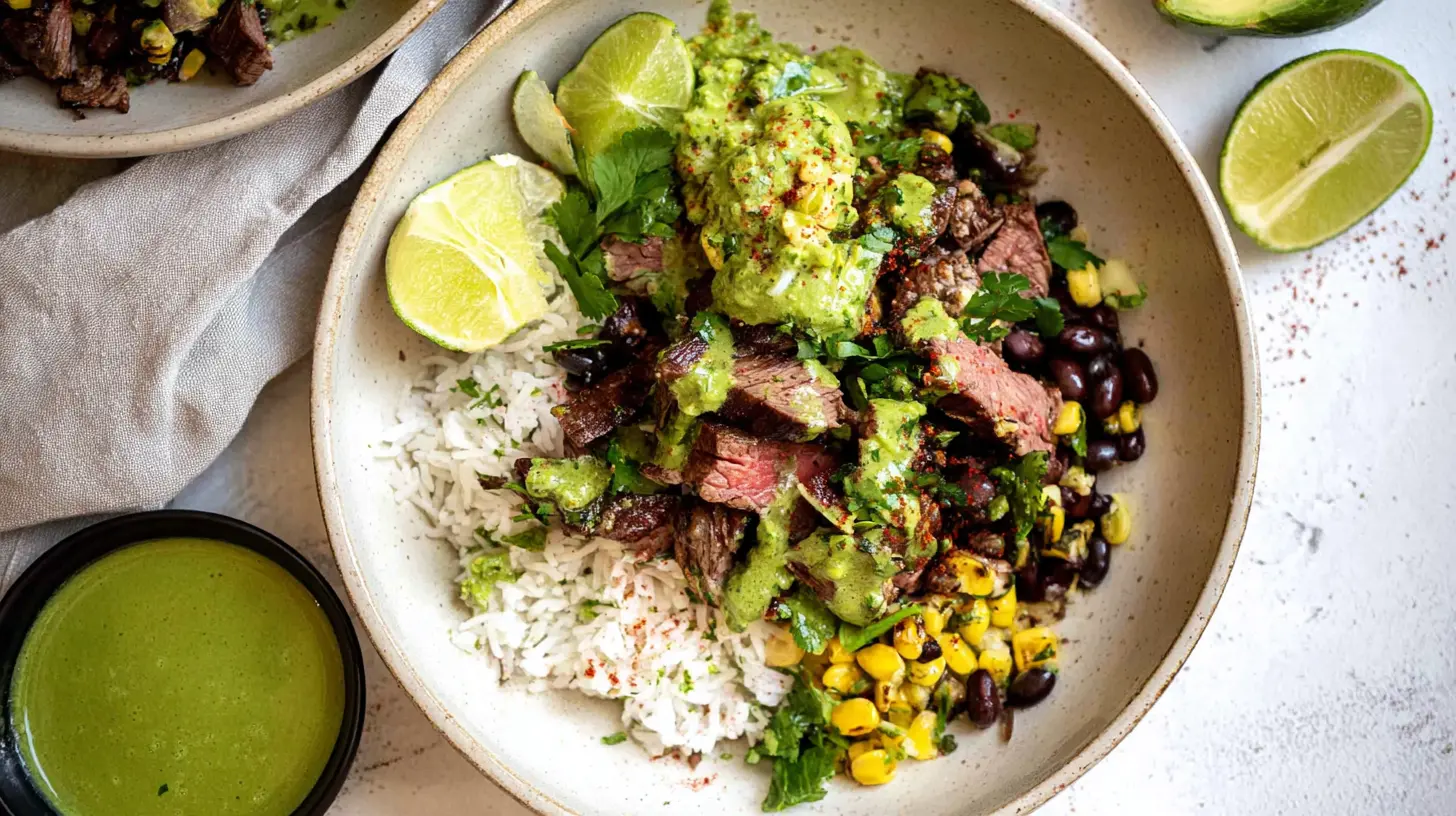 A vibrant cilantro lime steak bowl with fresh ingredients.