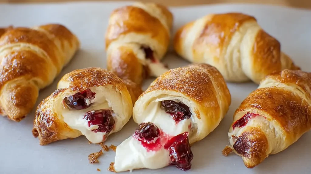 Warm cranberry cream cheese crescent bites arranged for a party