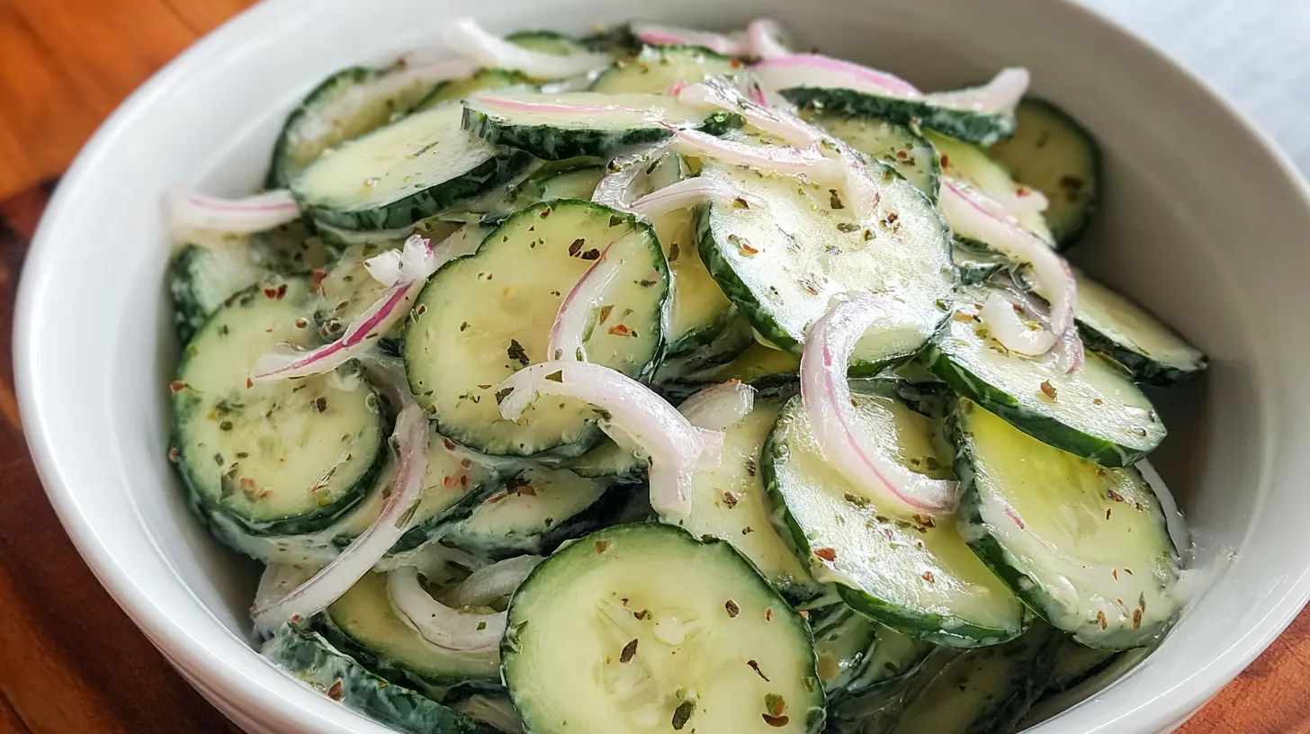 Creamy Asian Cucumber Salad: How to Get 1 Amazing Flavor 2 A bowl of creamy Asian cucumber salad garnished with sesame seeds.