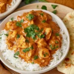 Delicious homemade butter chicken served with naan bread