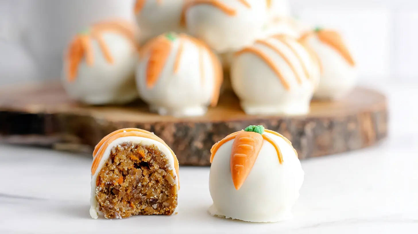 Easy Carrot Cake Bites: The Only 1 Recipe You Need 2 A serving of easy carrot cake bites on a white plate.