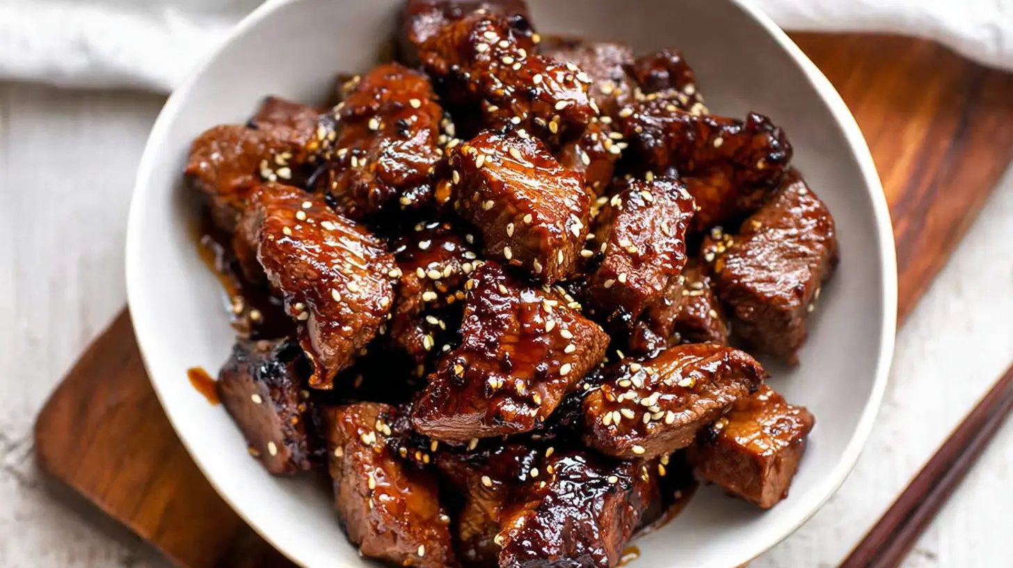 Sweet and Sticky Steak Bites: How to Make 2-Minute Magic. 1 Tender sweet and sticky steak bites, perfectly seared and sauced.