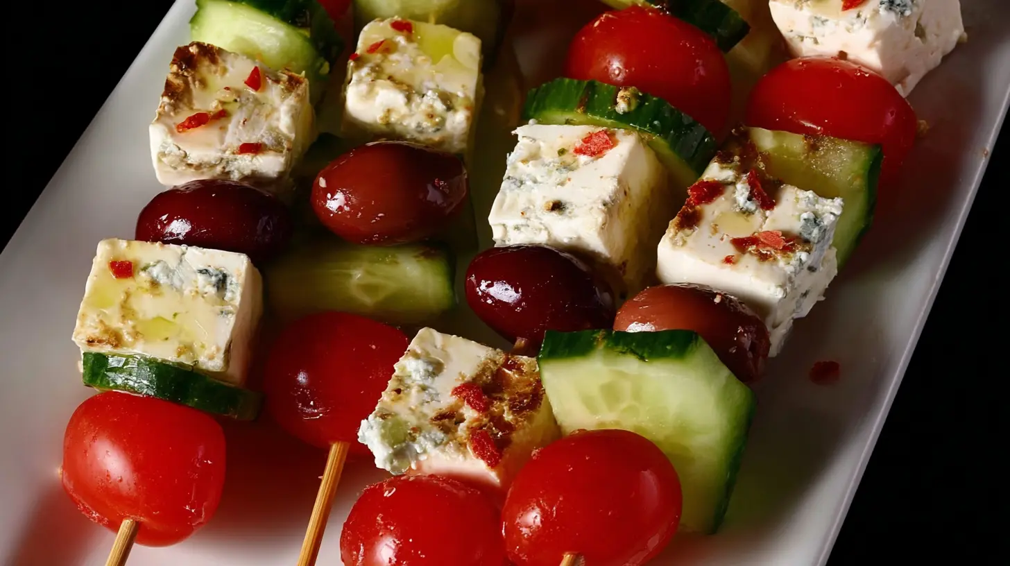Mediterranean feta skewers with cucumber and herbs