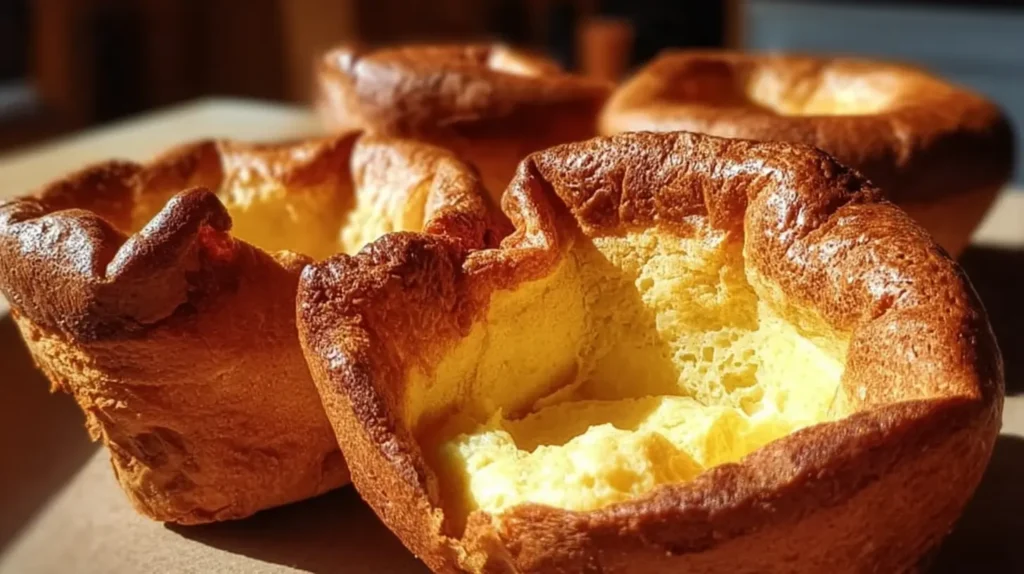 Golden, fluffy Yorkshire Puddings with deep, crispy edges.