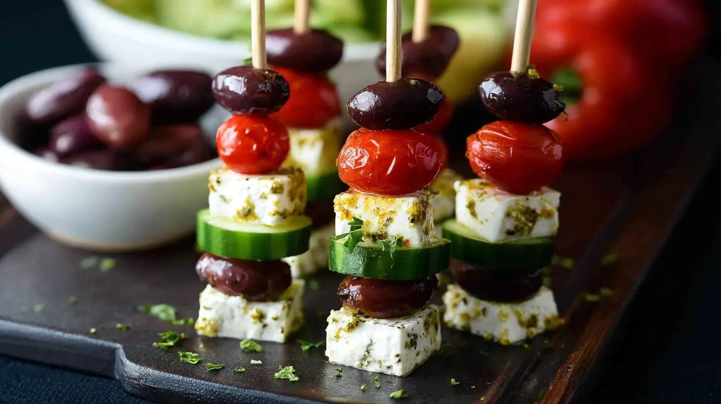 Delicious feta and cucumber skewers, perfect for an appetizer