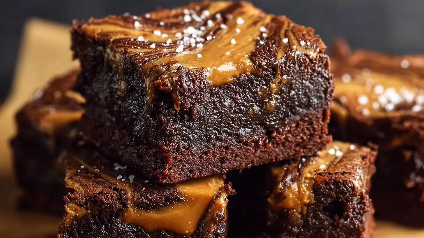 Rich fudgy brownies with a prominent salted butterscotch swirl
