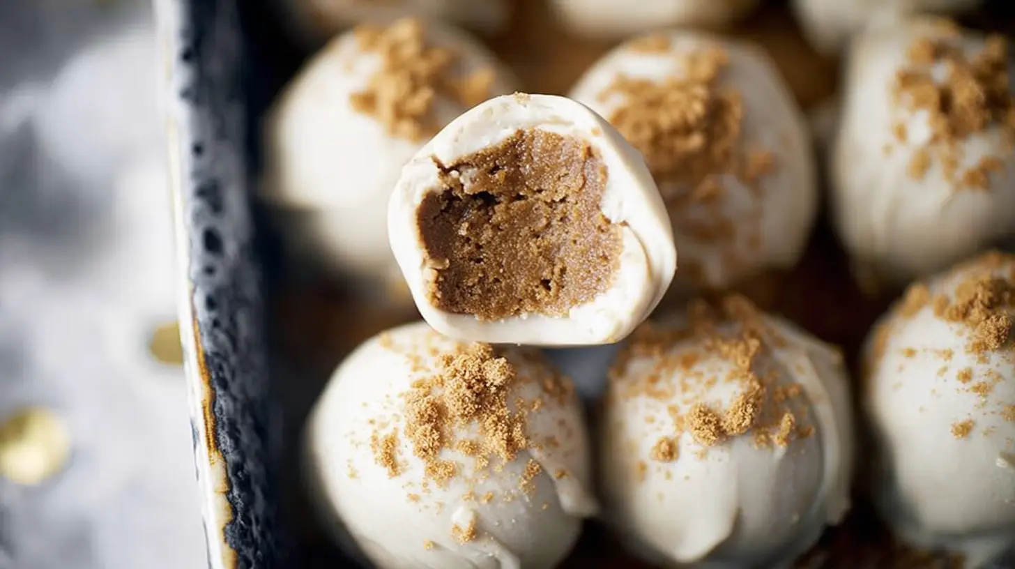 A close-up of delicious gingerbread truffles, perfectly round and coated.