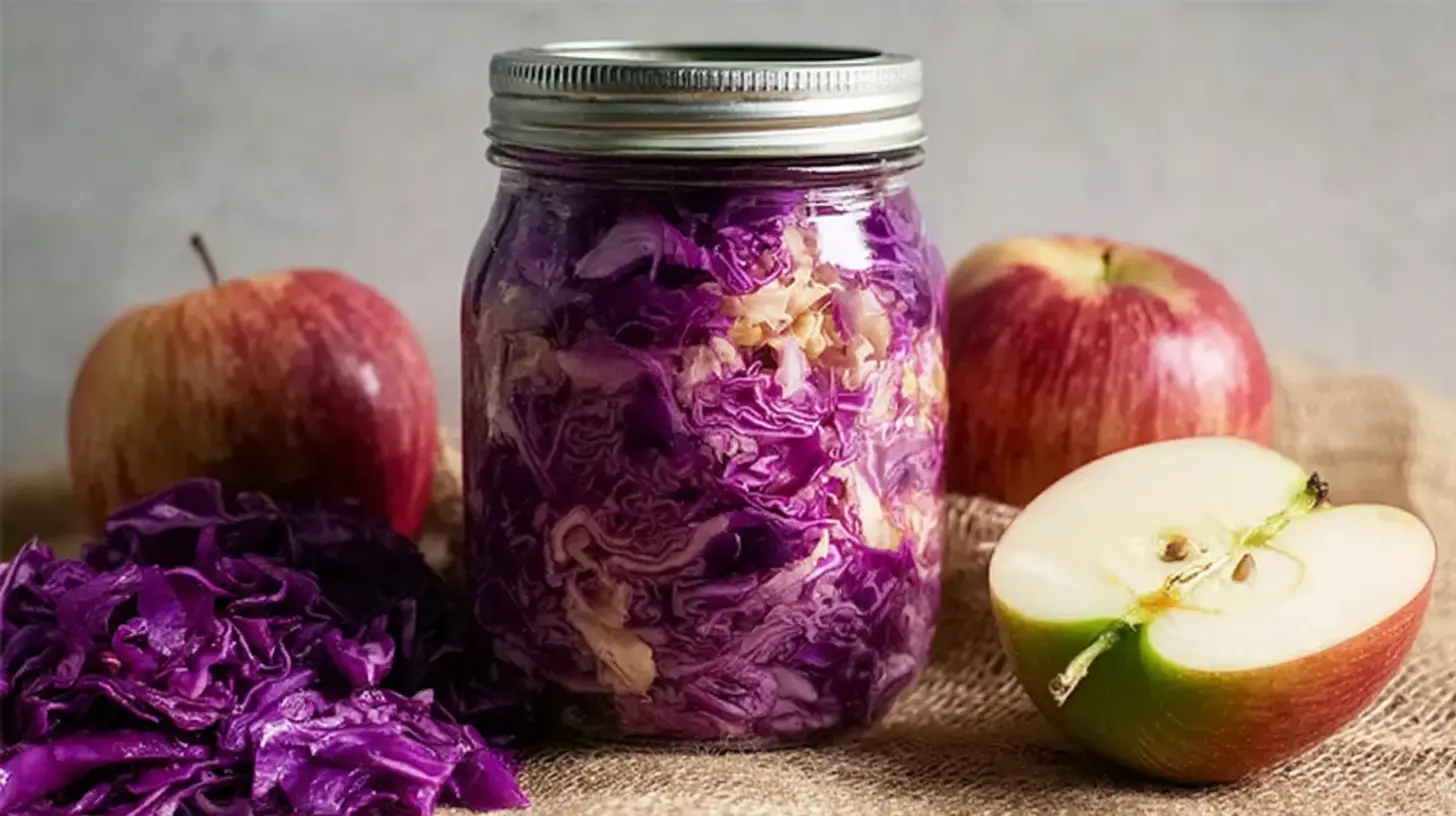 A close-up of gingery apple cabbage sauerkraut
