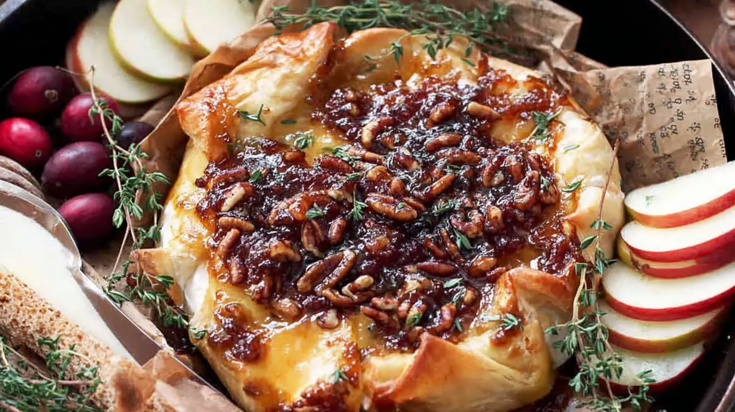 Baked Brie with Fig Jam: Your 1st Party Appetizer 1 Golden-crusted baked brie with a generous dollop of fig jam
