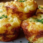 Several delicious baked cheesy mashed potato puffs with a crispy top.