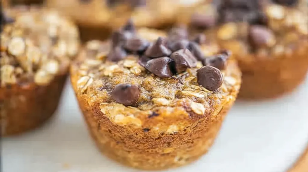 Multiple banana oatmeal muffins cooling on a wire rack, showcasing their texture.