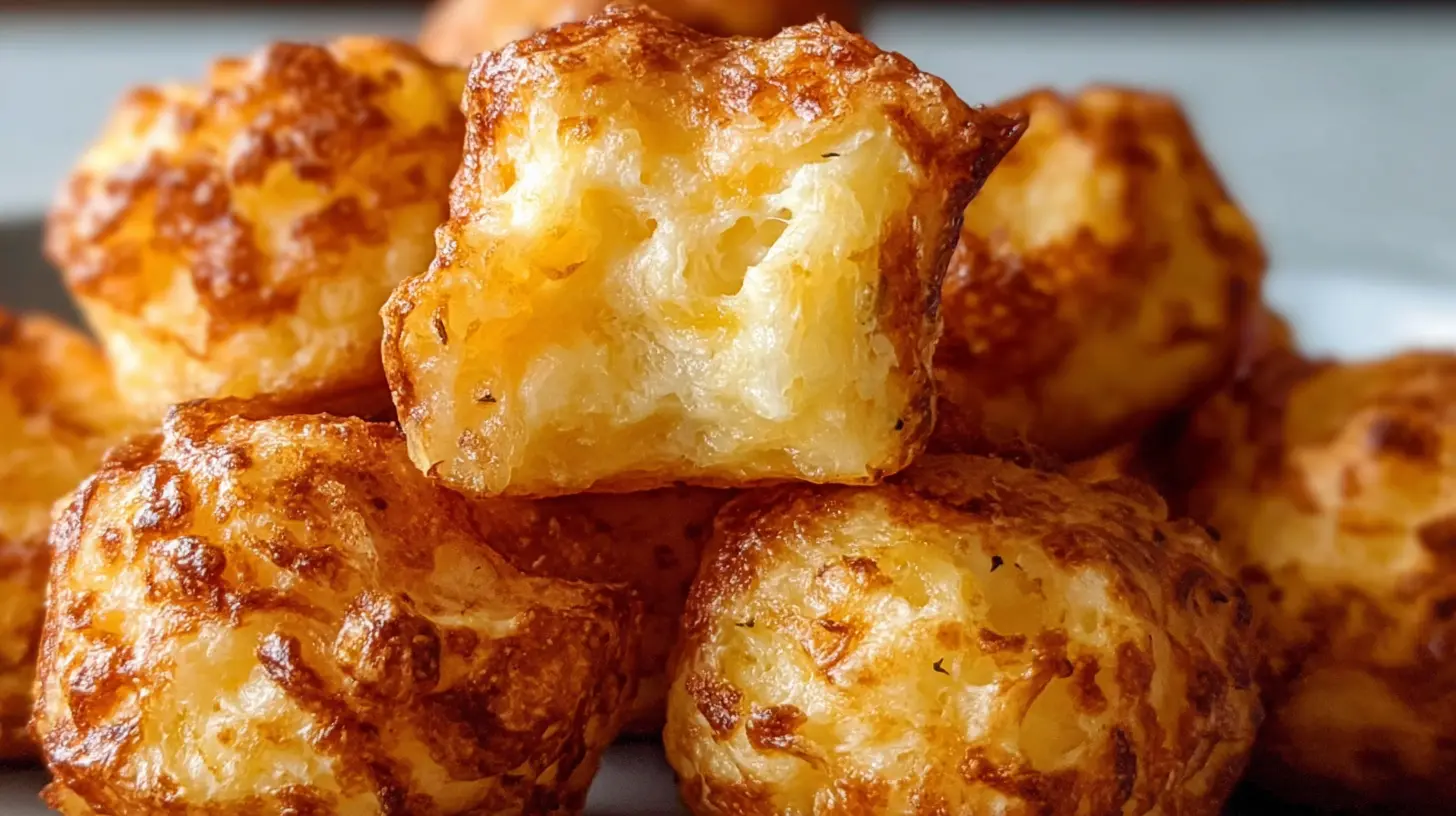Golden-brown leftover mashed potato cheese puffs on a baking sheet