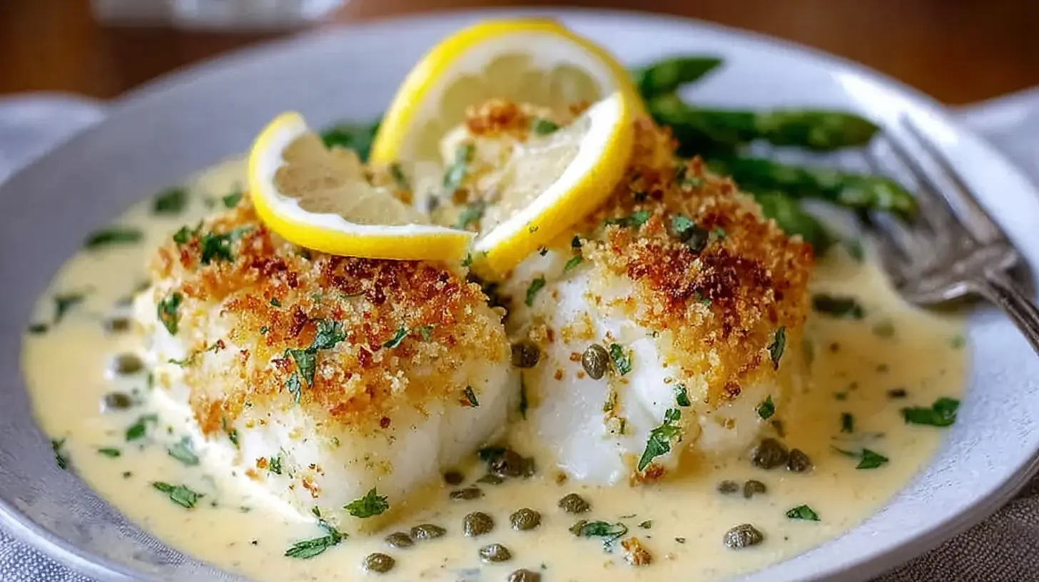 Fillets of cod baked in a rich coconut lemon cream sauce