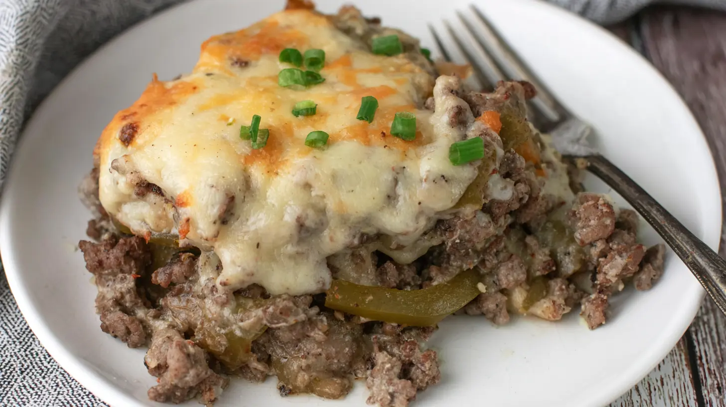 Low Carb Philly Cheesesteak Casserole: 5 Reasons to Try It 2 A low carb Philly cheesesteak casserole with melted cheese and steak