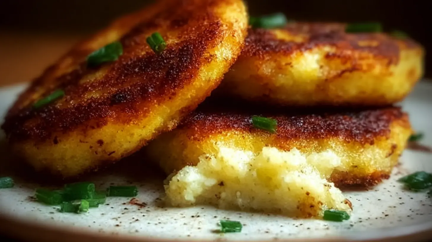 Crispy fried mashed potato cakes on a platter.