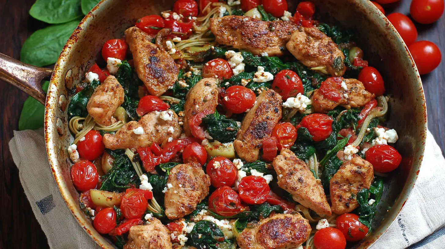 Mediterranean Chicken Stir Fry Recipe: My 10-Minute Secret 2 A vibrant Mediterranean chicken stir fry recipe in a skillet.