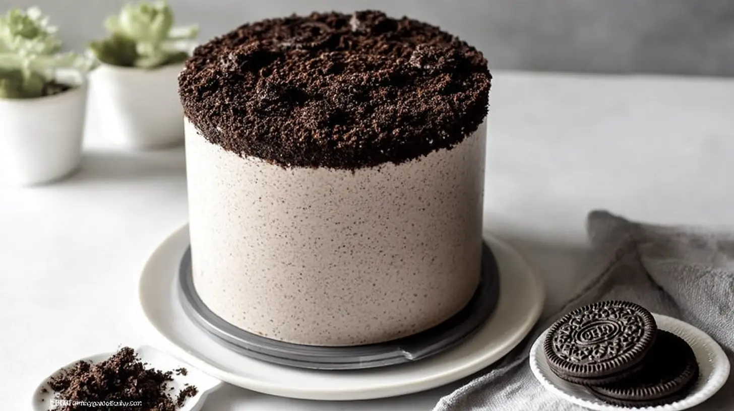 Oreo Cake: 2-Ingredient Dessert Goals 2 A decadent Oreo cake slice with cookie crumbles and creamy frosting.