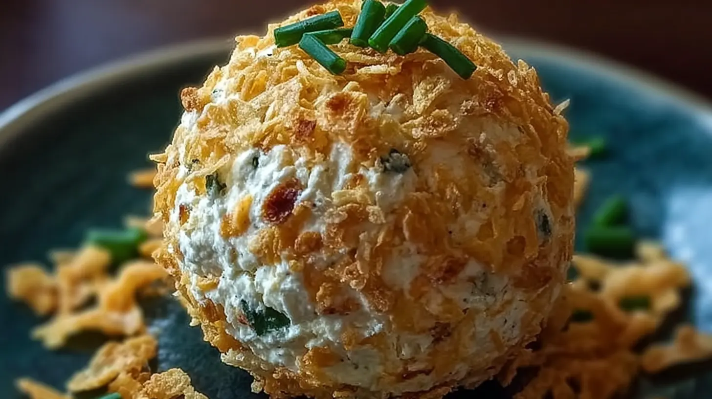 A freshly made easy cheese ball, perfect for gatherings.