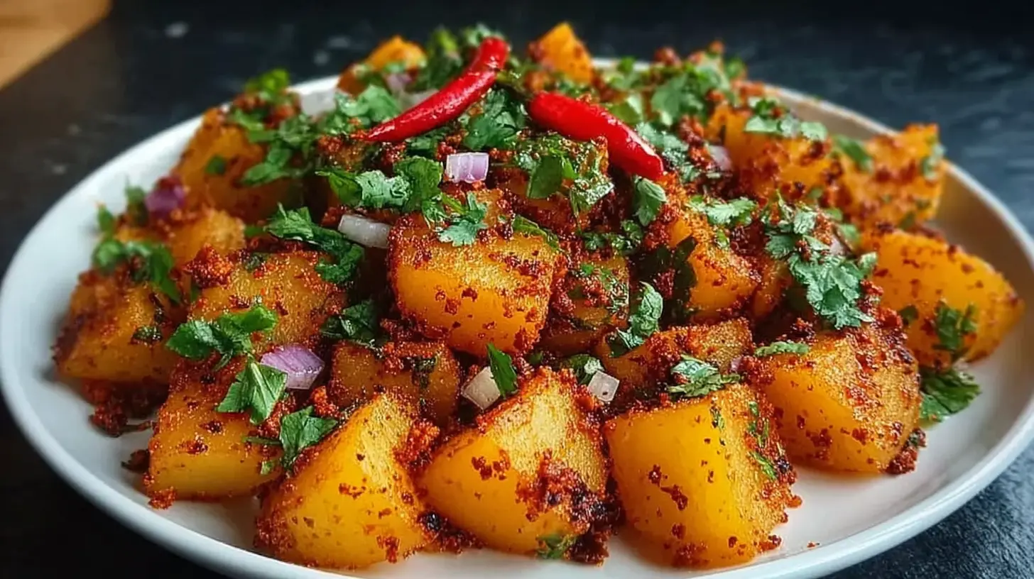 A serving of spicy Mexican-style street potatoes with chili and lime.