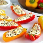 A platter of mini bell peppers filled with cheesy everything bagel mixture