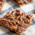 Sweet pecan bark pieces scattered on a white surface