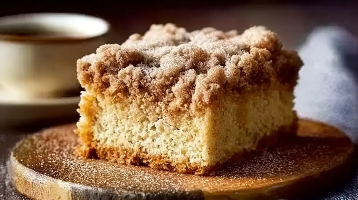 A delicious New York Style Crumb Cake with a generous crumb topping
